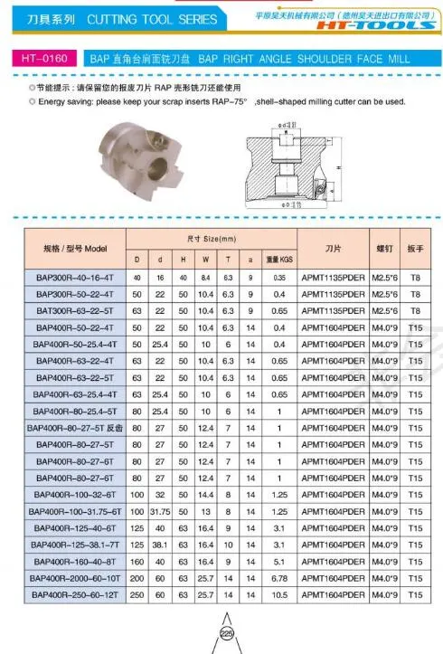 CNC Milling Cutters Tool Holders Bap300r-40-16-5t Bap400r Right Angle Shoulder Face Mill Cutter with Insert